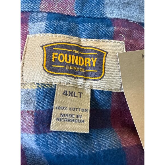 The Foundry Supply Co. Mens 4XLT Blue & Red Plaid Cotton Button-Up Shirt NWT - Picture 5 of 7